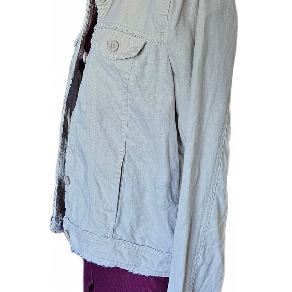 Nicole Miller Cream Linen Jacket with Classic Distressed Denim Style - Picture 4 of 16